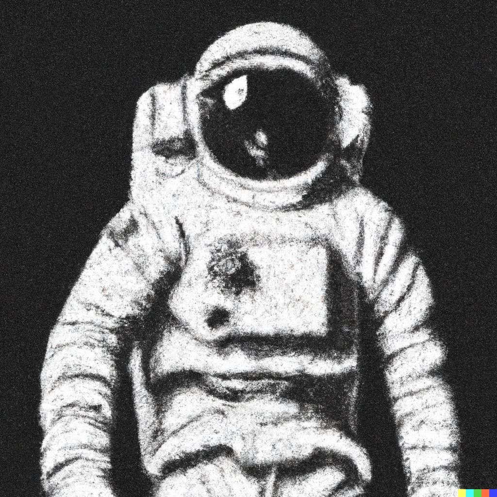 an astronaut, stipple drawing